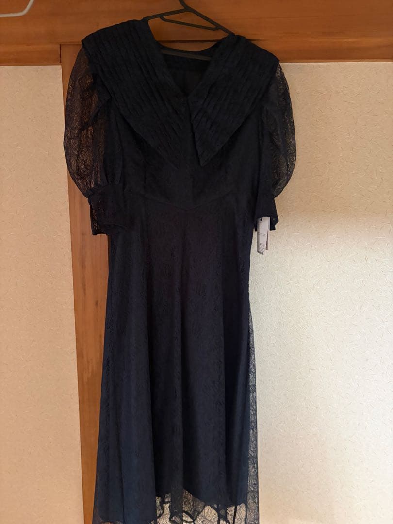 ネイビー レース ロングドレス