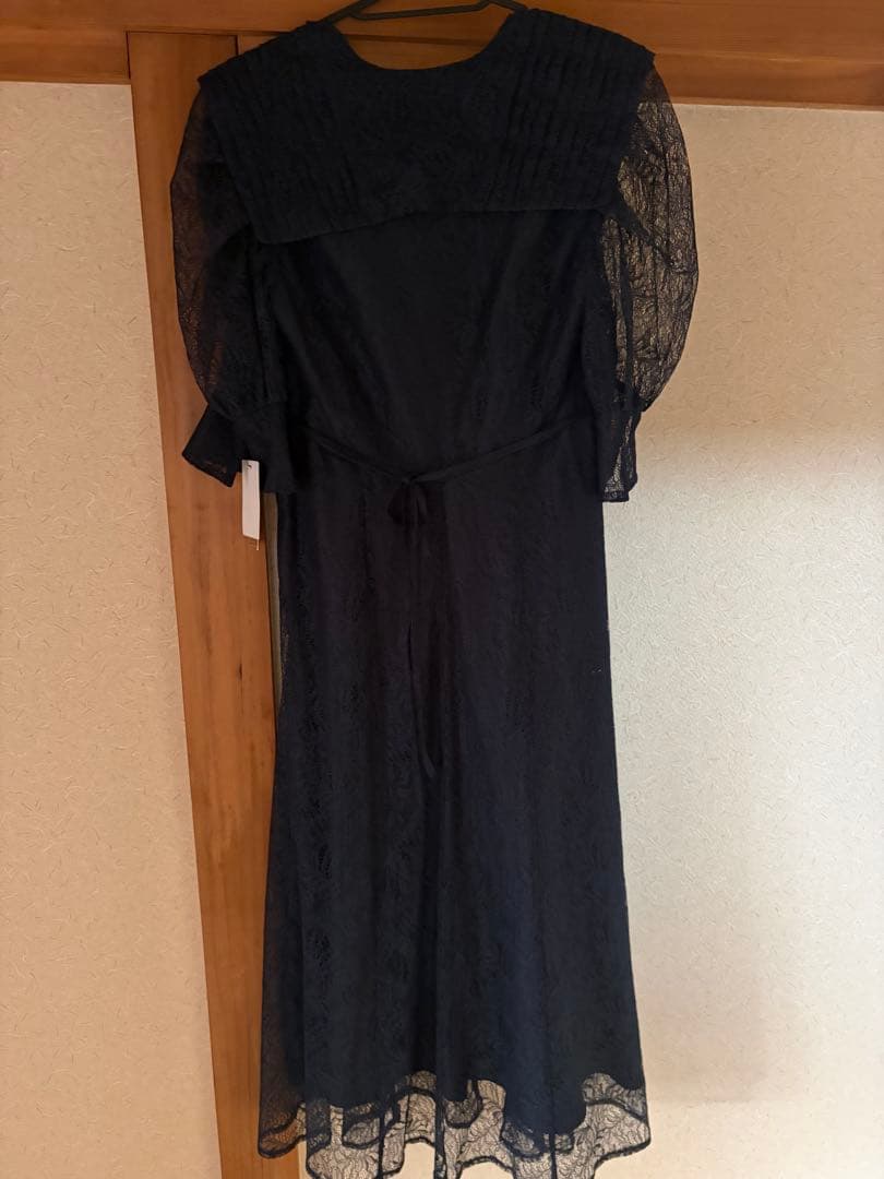 ネイビー レース ロングドレス