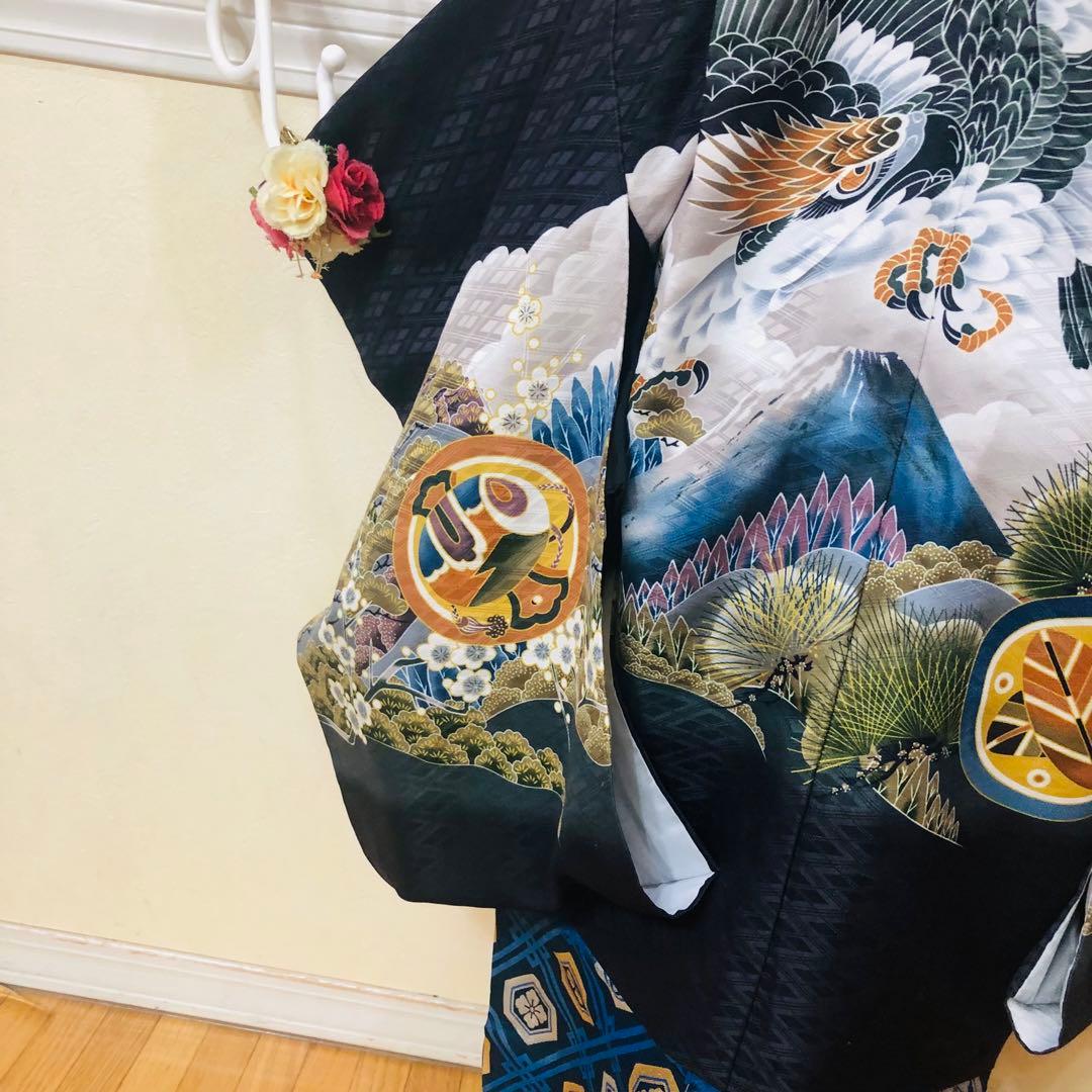 七五三五歳フルセット‼️黒地暈し⭐︎鷹凛々しい⭐︎金蘭袴煌びやか極めてる⭐︎逸品