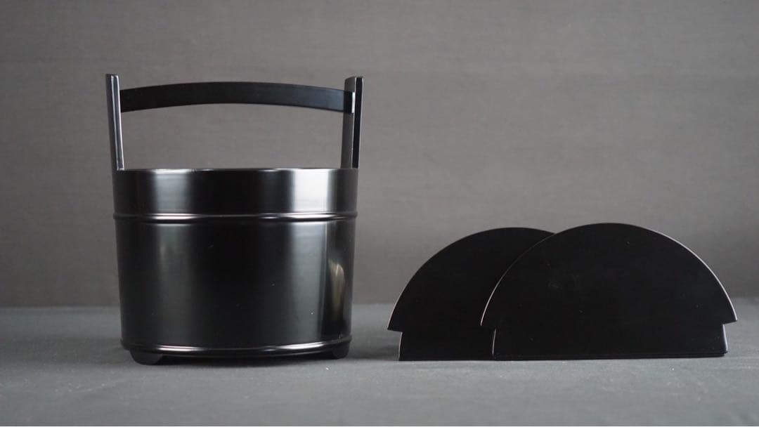 塗師 川瀬表完 作 真塗 手桶水指 共箱 茶道具