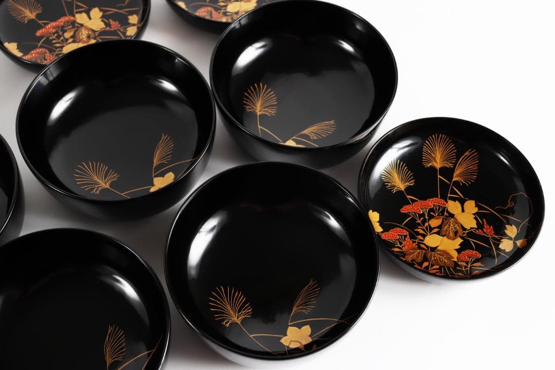 木製漆器 花蝶蒔絵 吸物椀 10客 漆芸