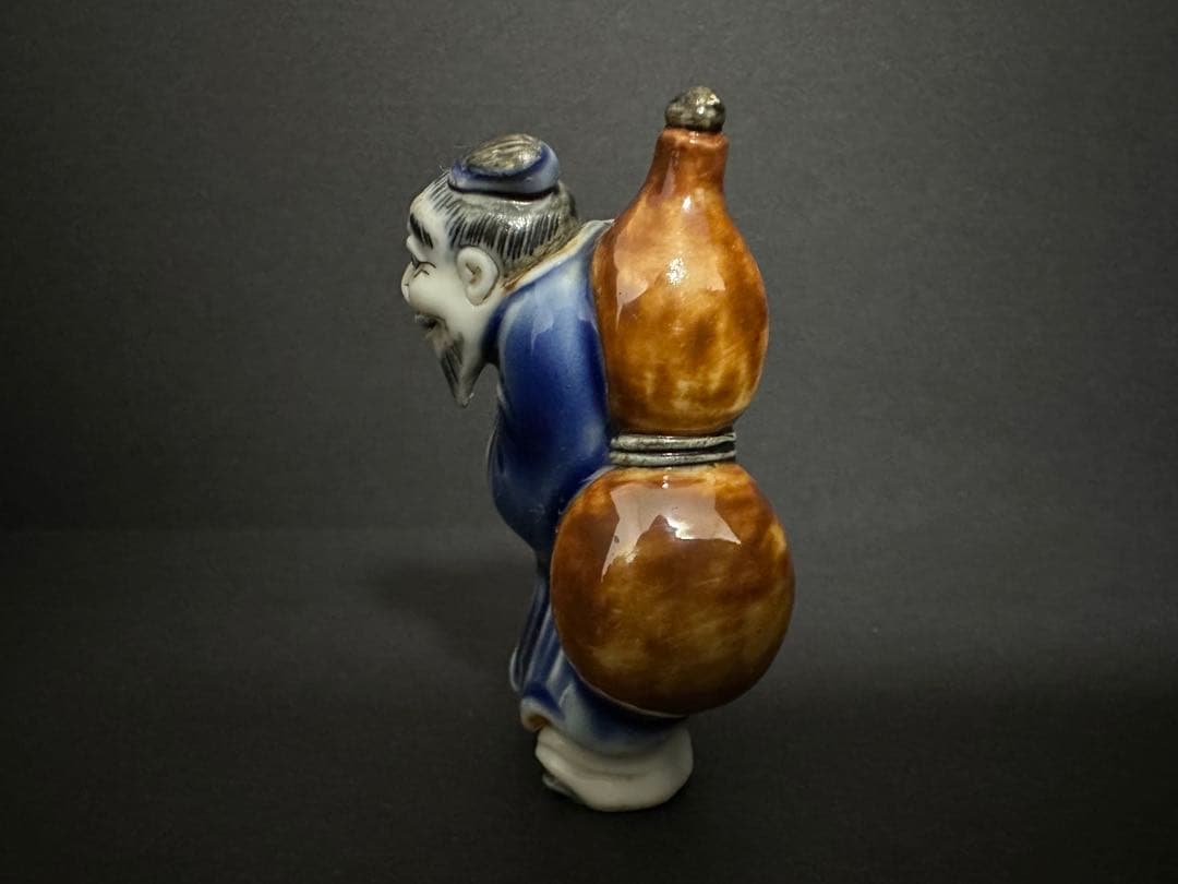 【根付(netsuke)】陶器　瑠璃鉄釉瓢箪仙人根付　江戸時代