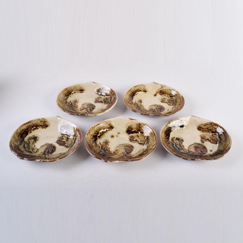 和食器　色絵　カブ形　銘々皿　五客　時代箱　V　8440