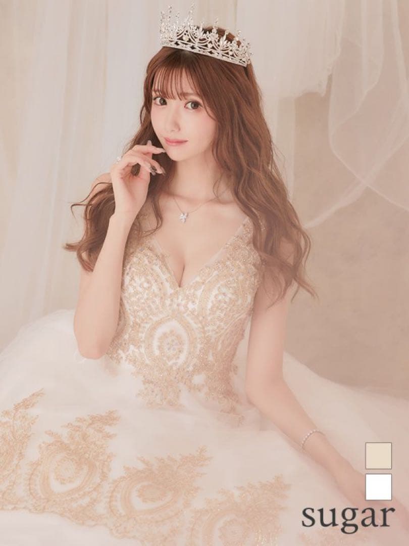 sugar ビーズ刺繍 Aラインドレス ゴールド