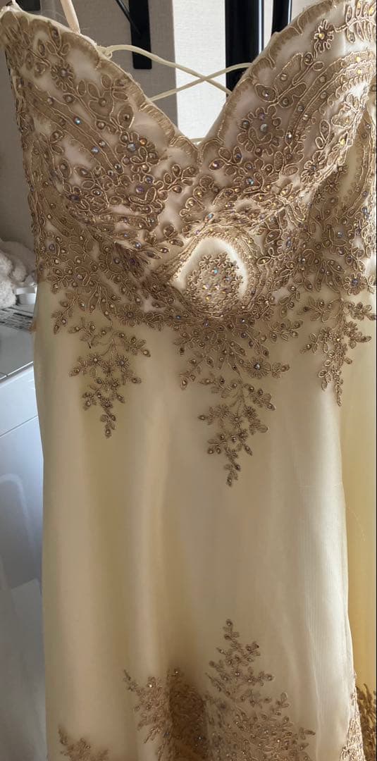 sugar ビーズ刺繍 Aラインドレス ゴールド