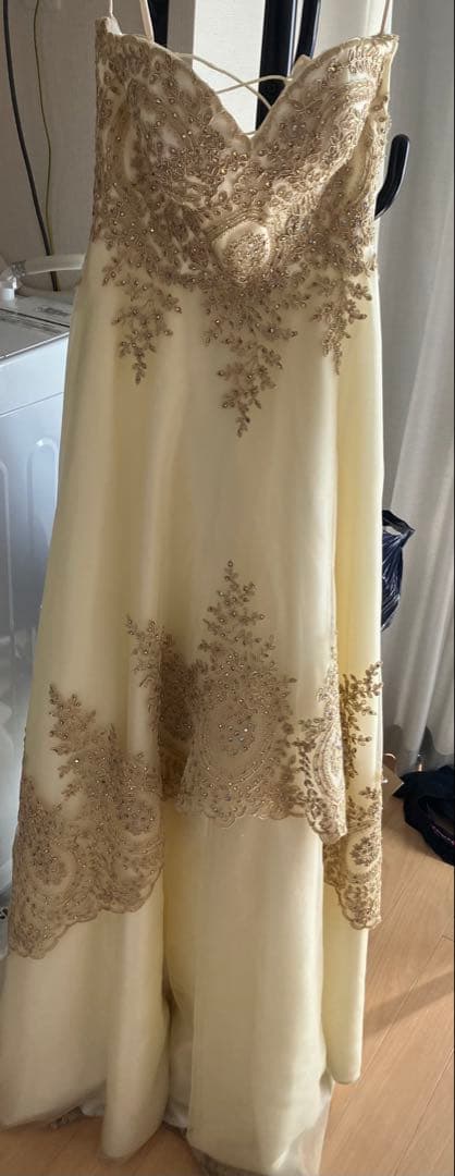 sugar ビーズ刺繍 Aラインドレス ゴールド