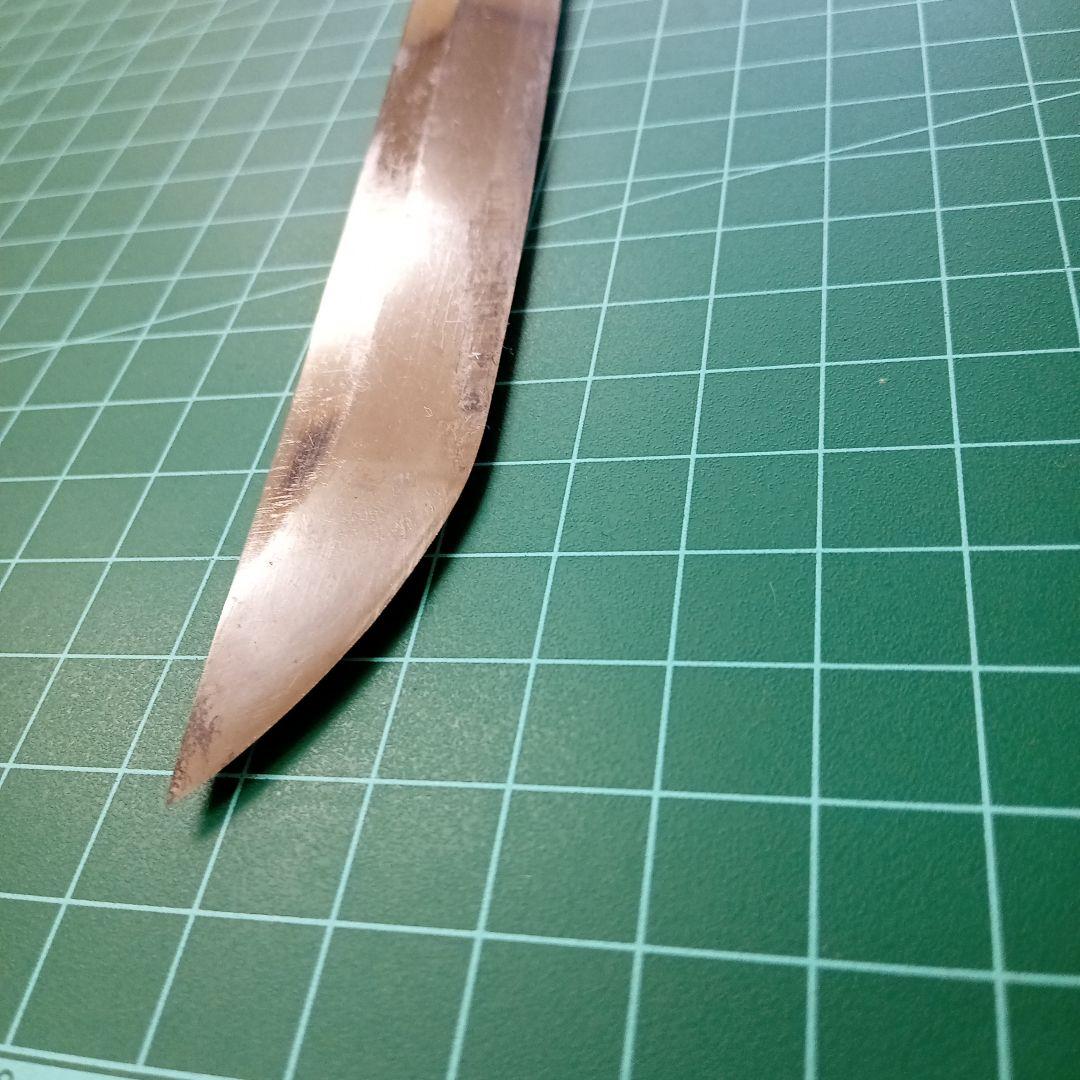 【ナイフ加工用玉鋼/合法サイズ】無銘脇差/錆身日本刀切先部分残欠／刃文直刃