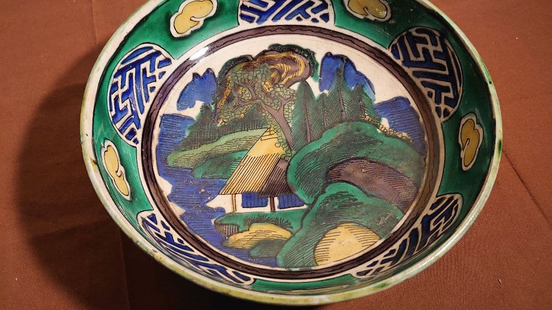 古九谷　九谷焼　正院焼　青九谷　青手　吉田屋窯　松山窯　大丼　205mm １客