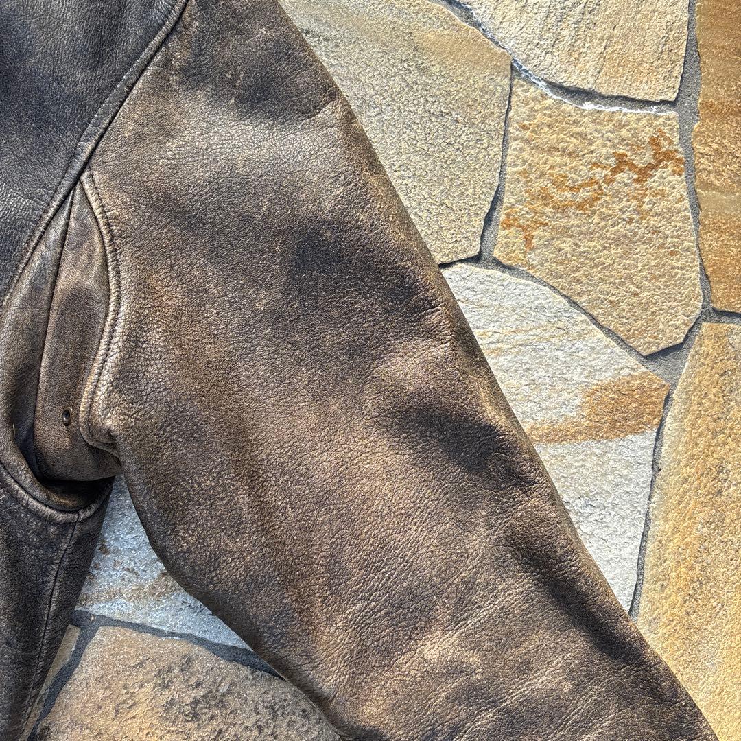 雰囲気抜群 90s 短丈 レザージャケット vintage ブラウン 古着 A2