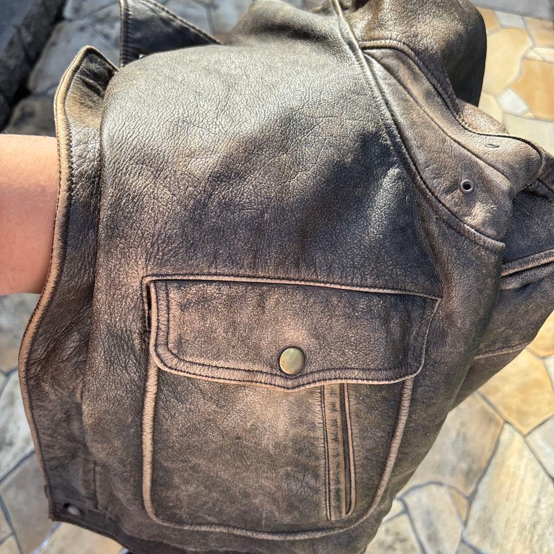 雰囲気抜群 90s 短丈 レザージャケット vintage ブラウン 古着 A2