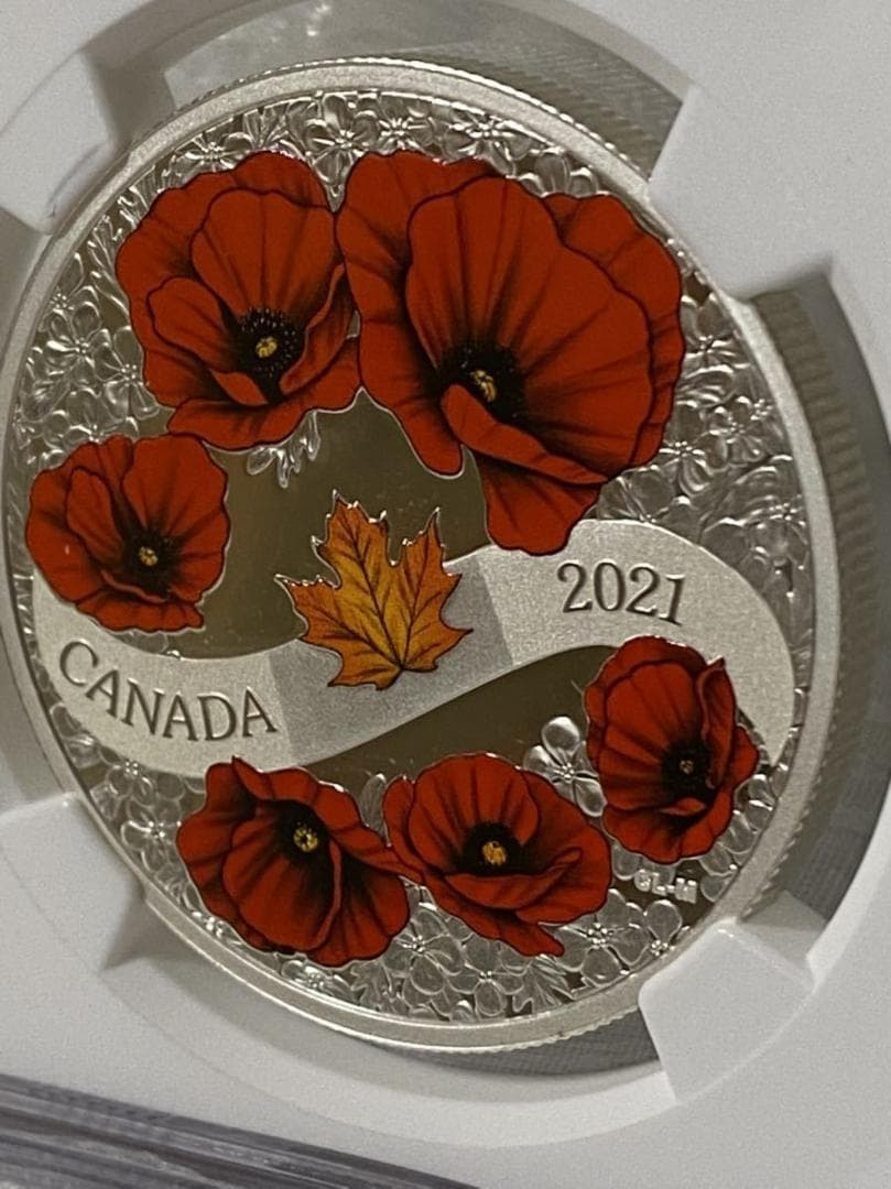 【最高鑑定】2021年　カナダ　追悼のポピーのリース　1オンス　銀貨　NGC