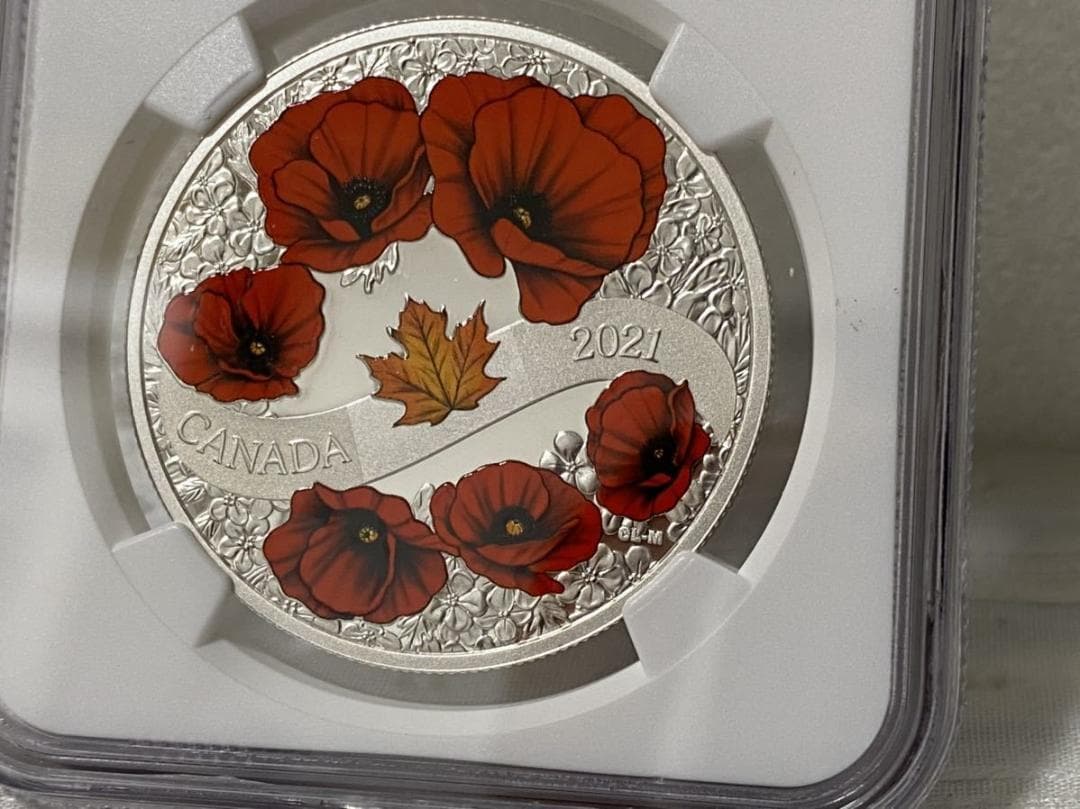 【最高鑑定】2021年　カナダ　追悼のポピーのリース　1オンス　銀貨　NGC
