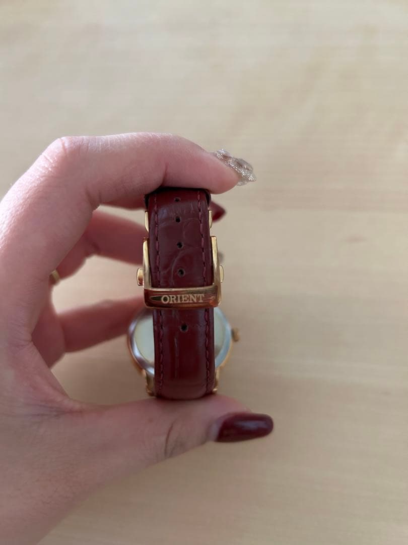 ORIENT 「太陽と月」パールダイヤル レッドレザー レディースクォーツ