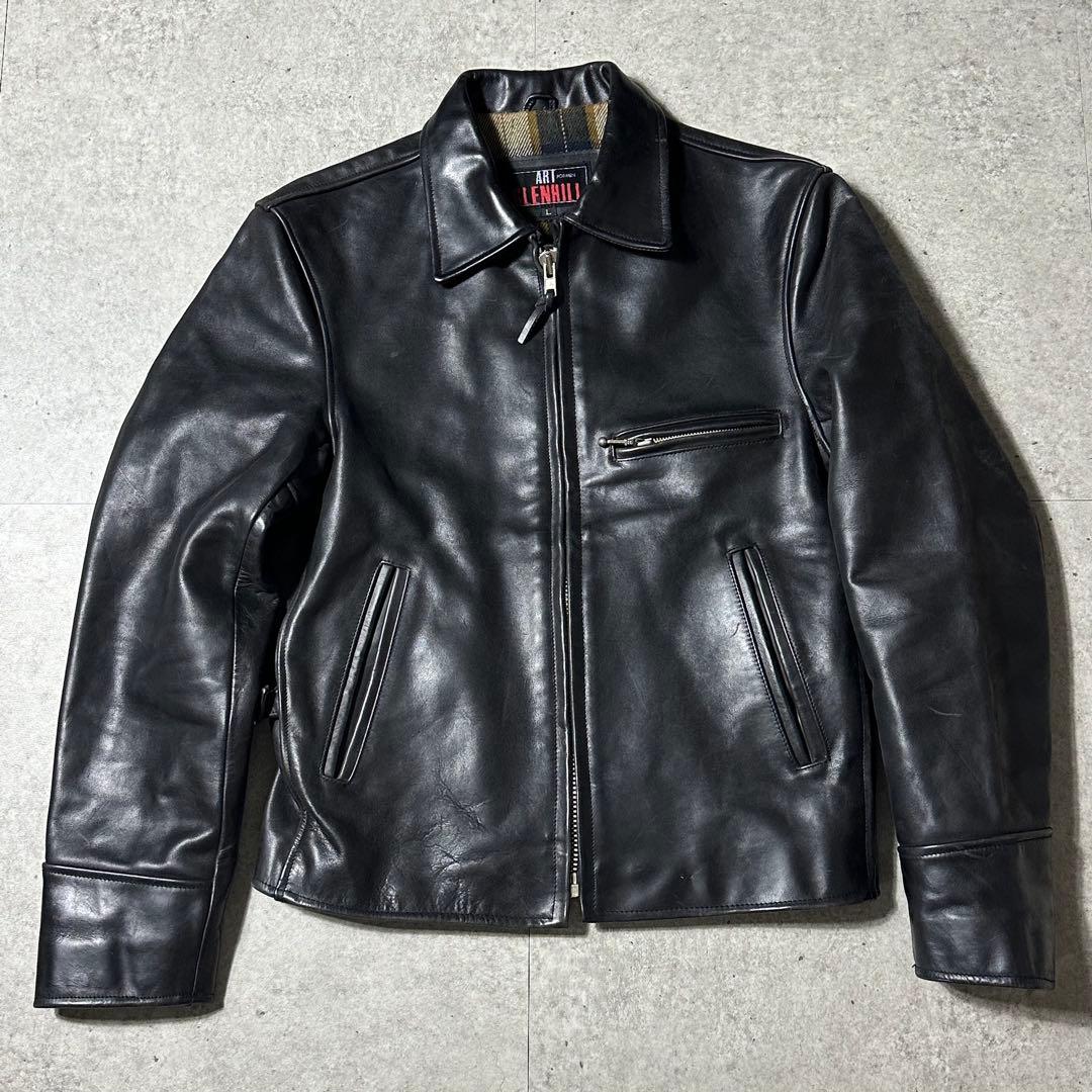 ART GLENHIL シングル ライダース 肉厚 牛革 黒 L 襟付き 裏地