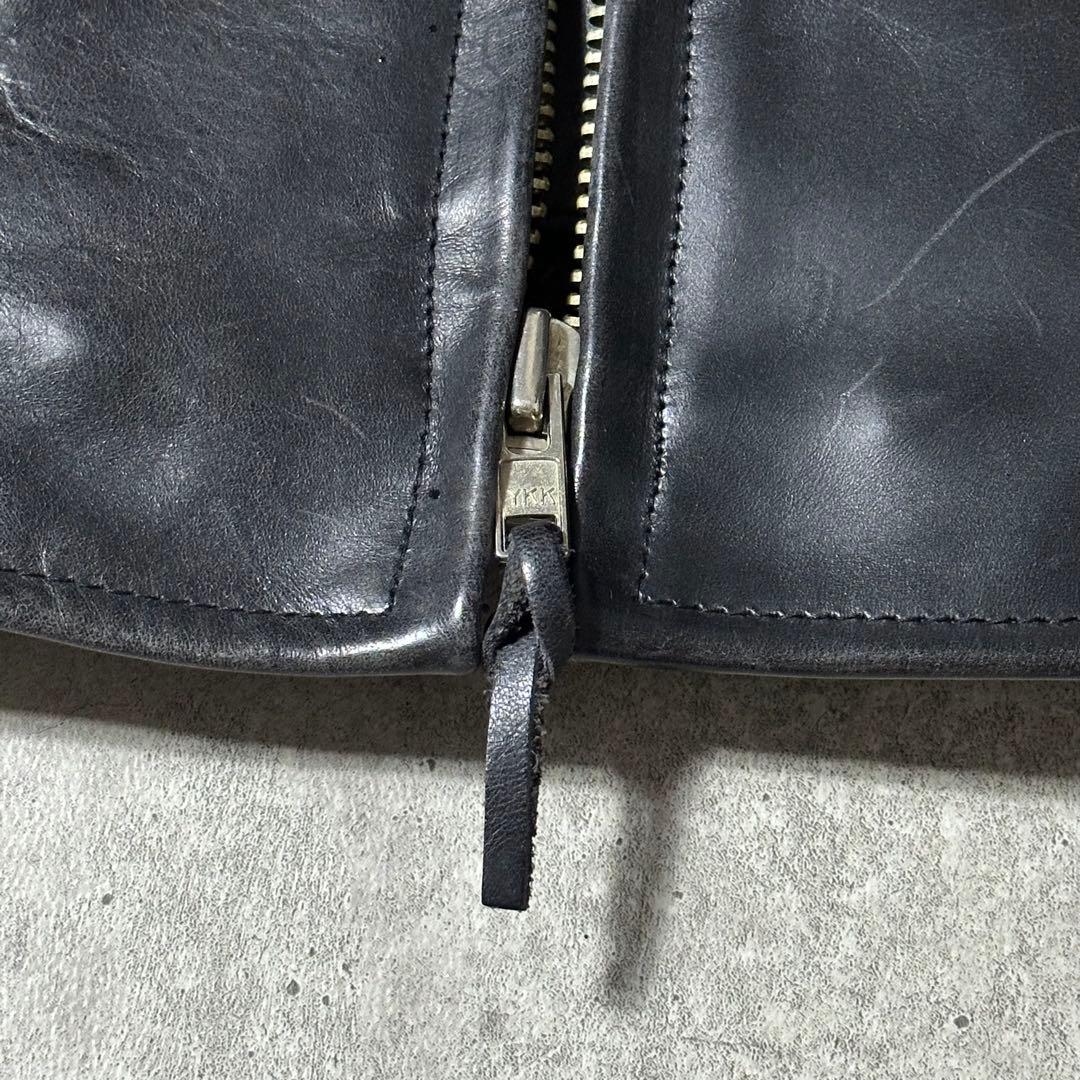 ART GLENHIL シングル ライダース 肉厚 牛革 黒 L 襟付き 裏地