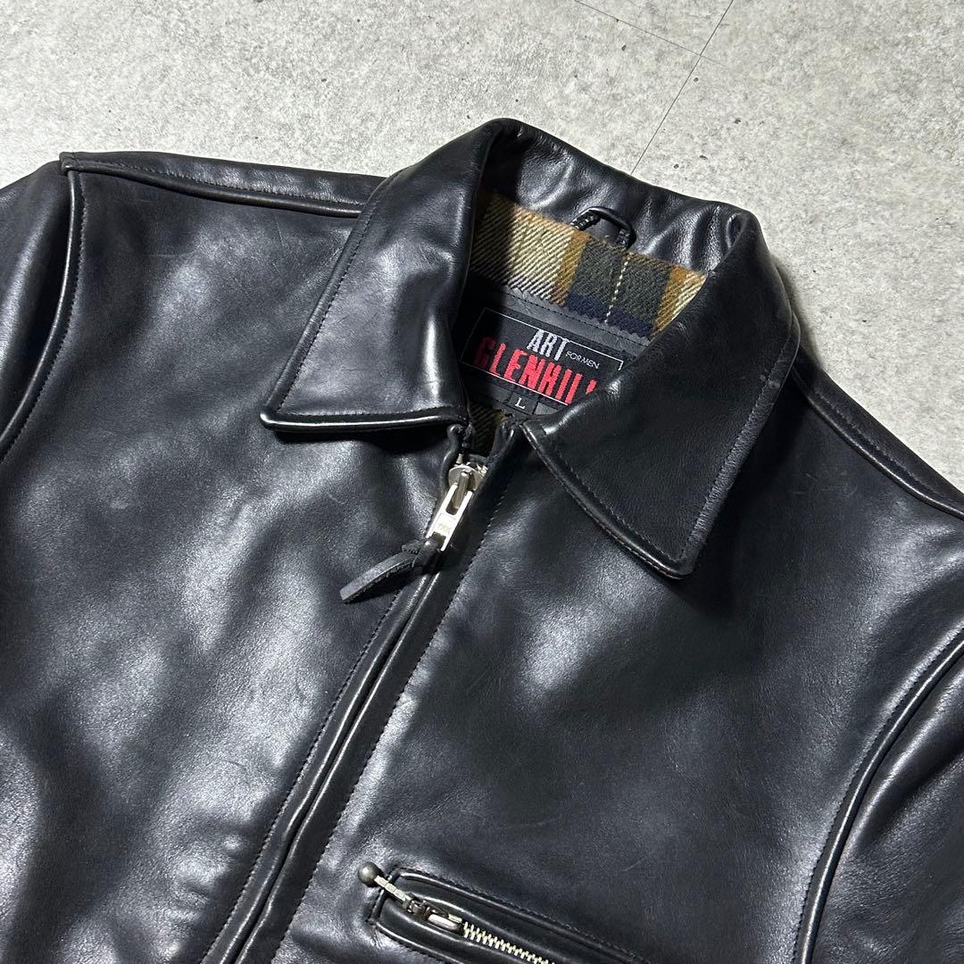 ART GLENHIL シングル ライダース 肉厚 牛革 黒 L 襟付き 裏地