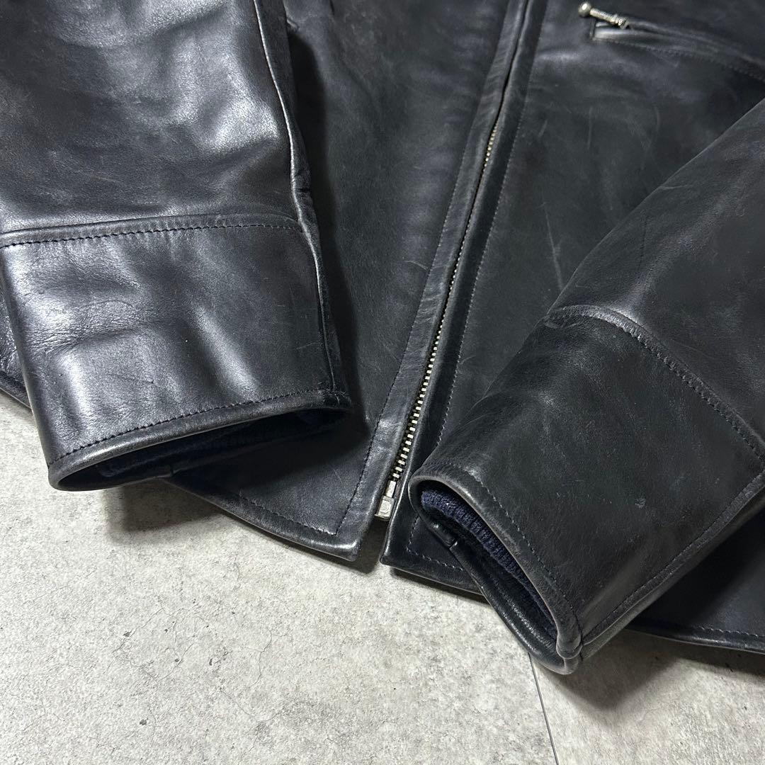 ART GLENHIL シングル ライダース 肉厚 牛革 黒 L 襟付き 裏地