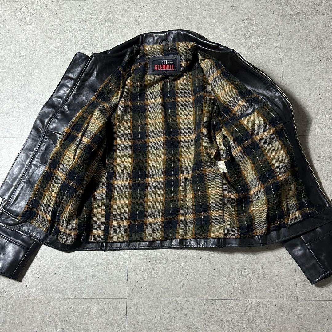 ART GLENHIL シングル ライダース 肉厚 牛革 黒 L 襟付き 裏地