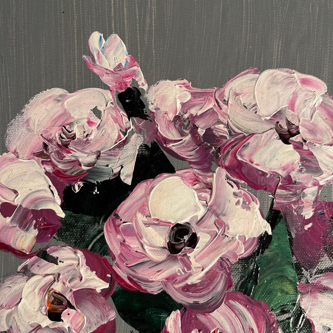 手書き油絵 花瓶の花 額付き 肉筆絵画 インテリア 油彩画