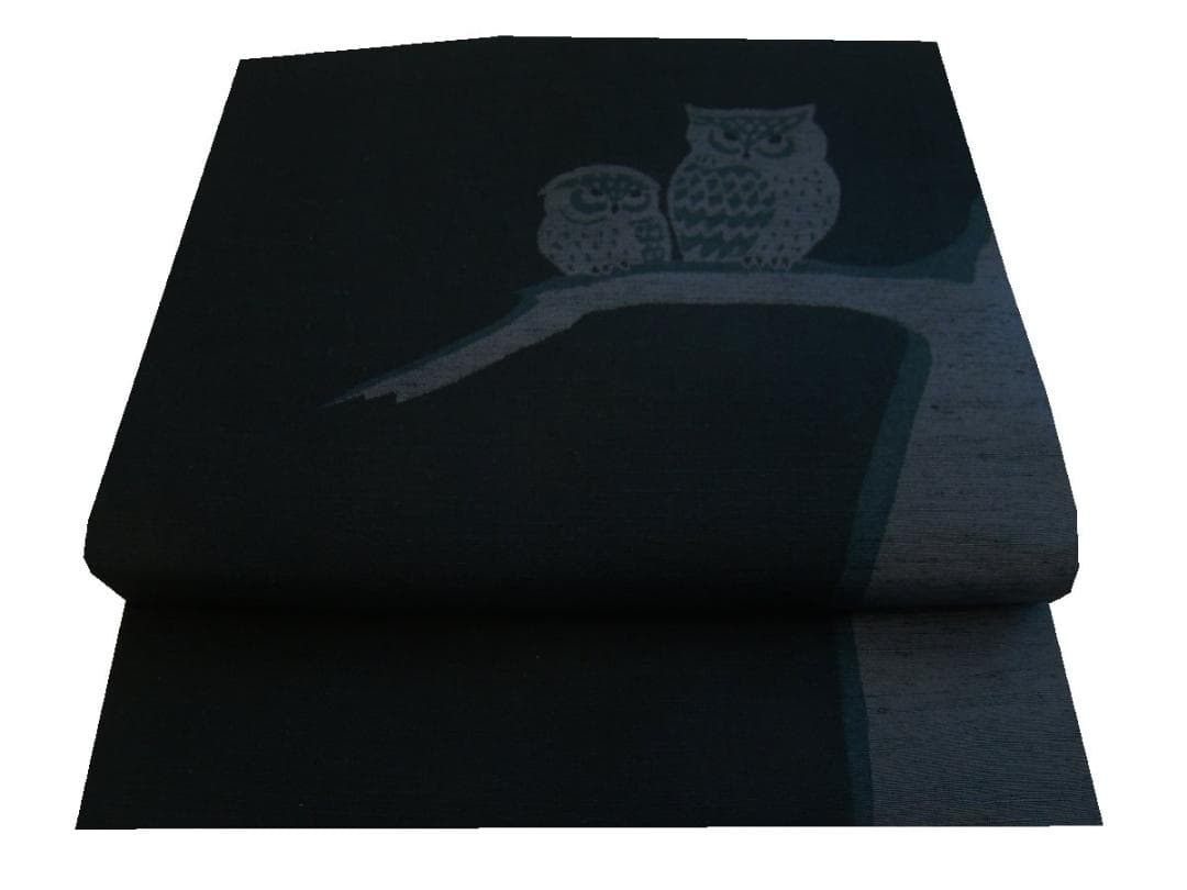 紬 小紋用 紬地 フクロウ なごや帯 正絹 未使用 Ns1720