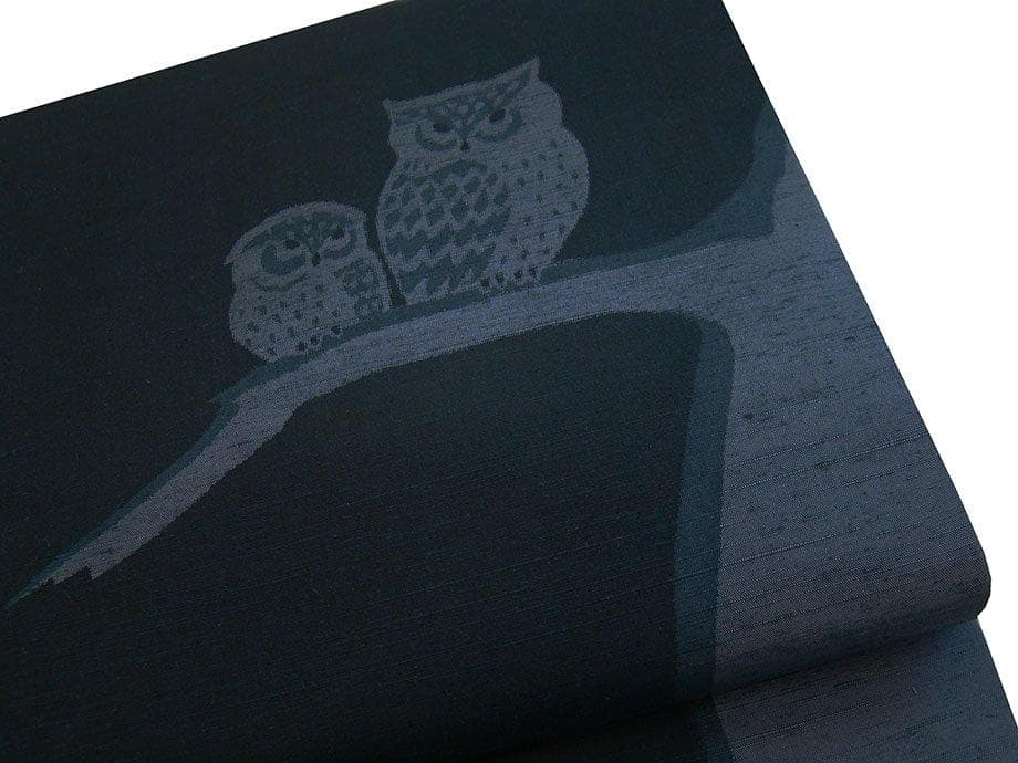 紬 小紋用 紬地 フクロウ なごや帯 正絹 未使用 Ns1720