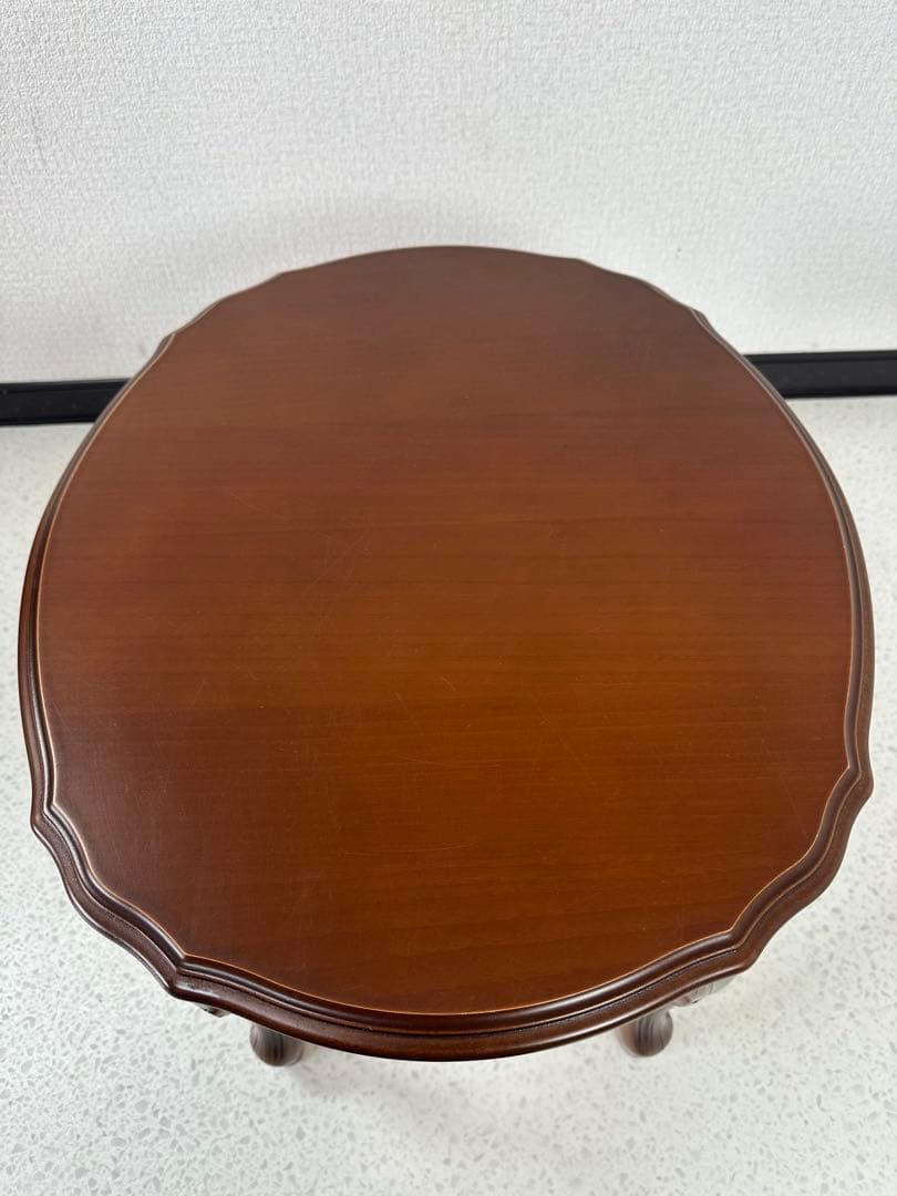 コーヒーテーブル ローテーブル 楕円 無垢 オーバル 花台 猫脚 ※i4※