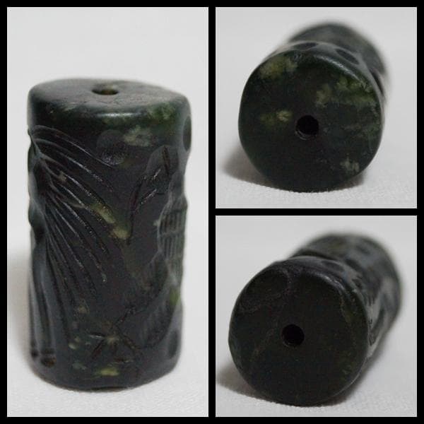 古代バクトリア 石製『人獣戦い』円筒印章シリンダーシール 印材 提げ物 装飾品