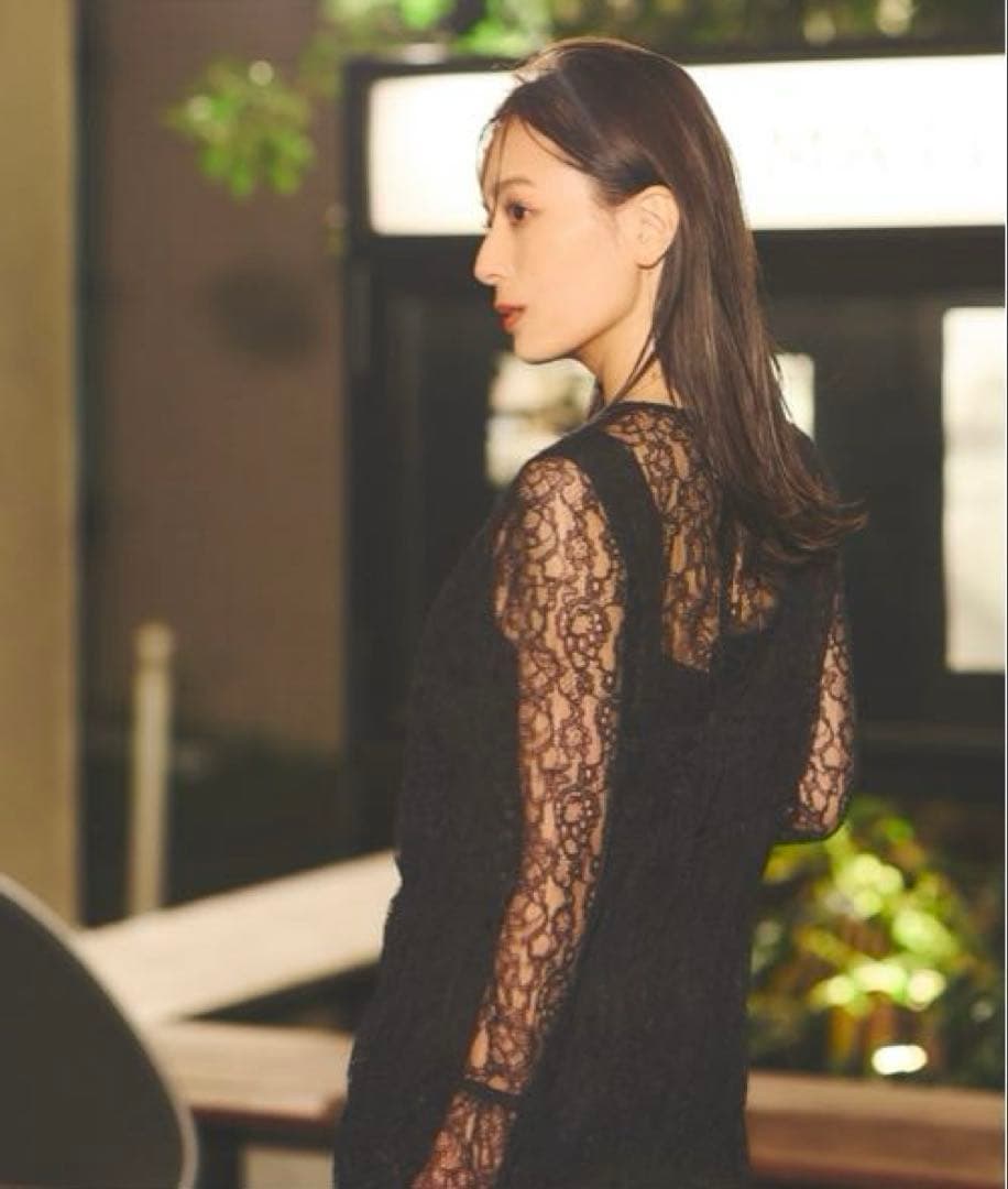 anuans アニュアンス レースシャーリングワンピース（BLACK）