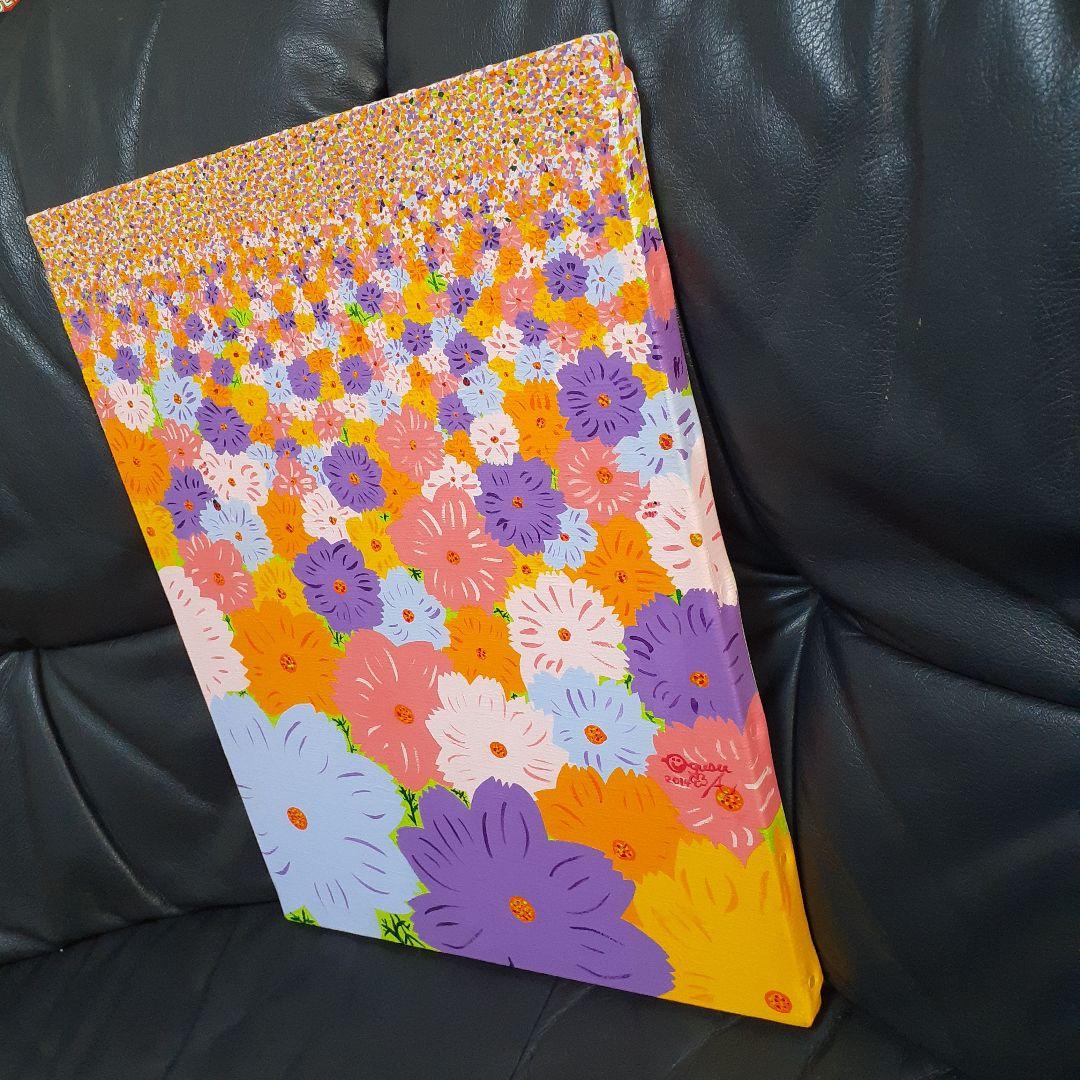 コスモス　ハッピーコスモス畑　画家小楠アキコ作品　F6号　アクリル絵具　額付き