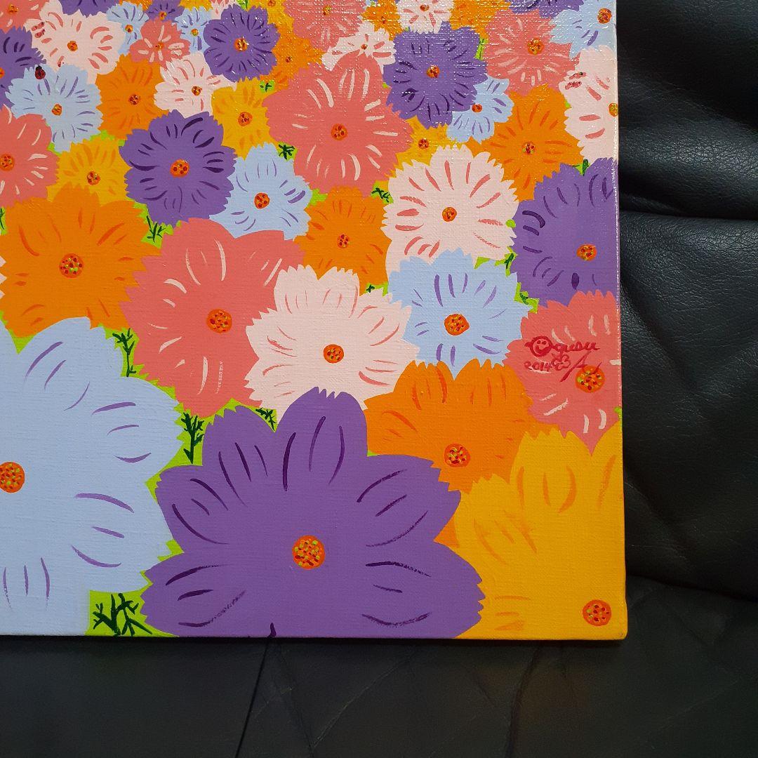 コスモス　ハッピーコスモス畑　画家小楠アキコ作品　F6号　アクリル絵具　額付き