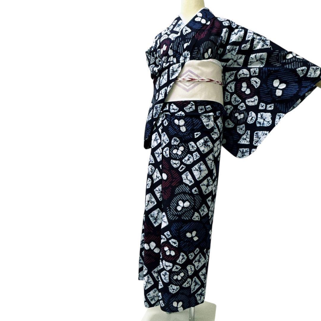 A61 有松鳴海絞り 高級浴衣 花　綿　美品