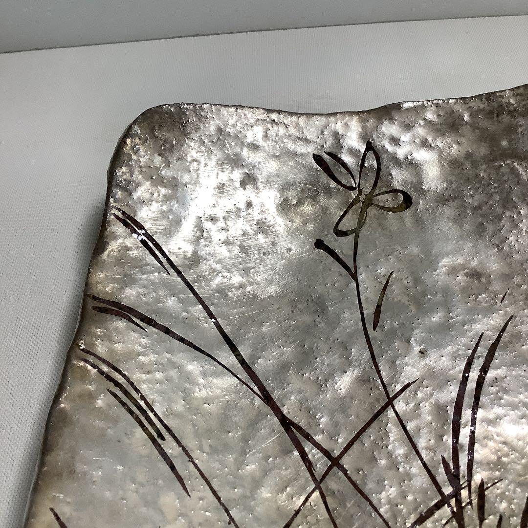 蔵珍窯 【魯山人写し】銀彩草花文角向付四方皿 ②