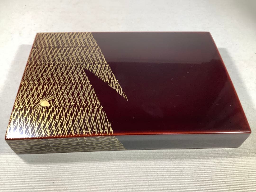 本漆手塗　松笠松葉蒔絵　利休箱　木製溜塗　仁清扇面　手塚桐鳳