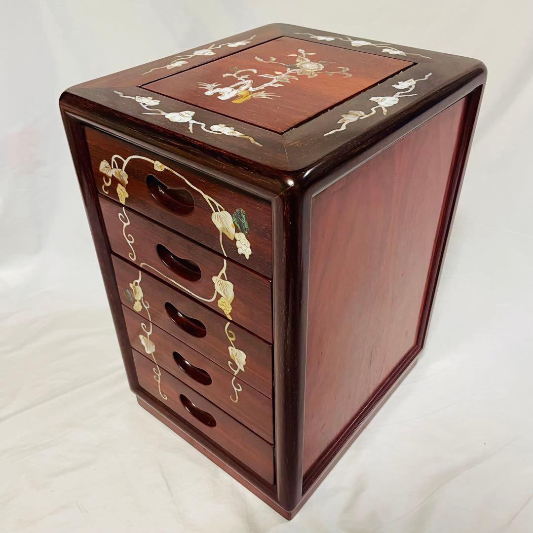 螺鈿家具 螺鈿細工 唐木 引き出し 五段 チェスト