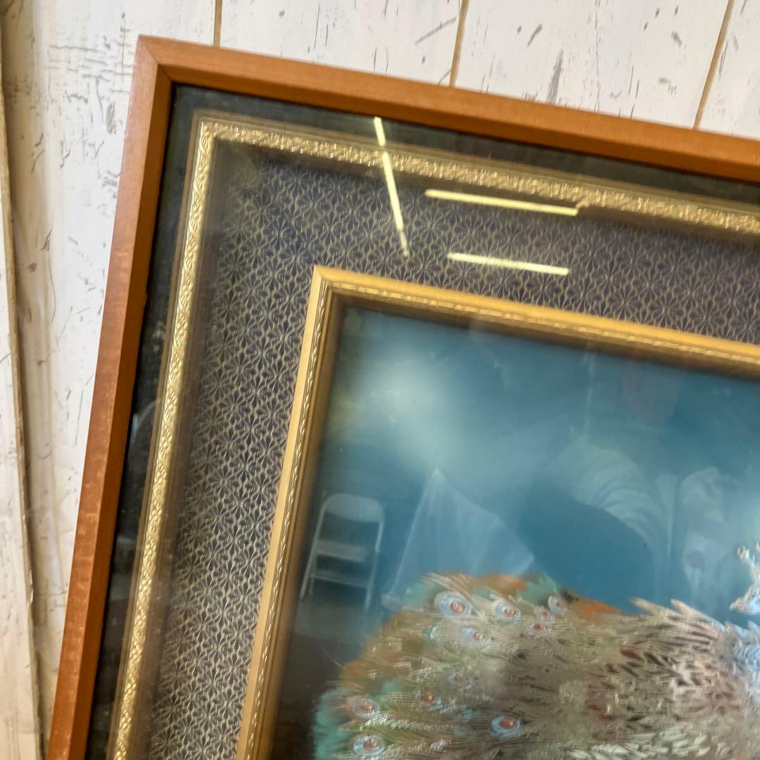 昭和レトロ 孔雀 花 花鳥 立体画 絵画 アート インテリア レトロ