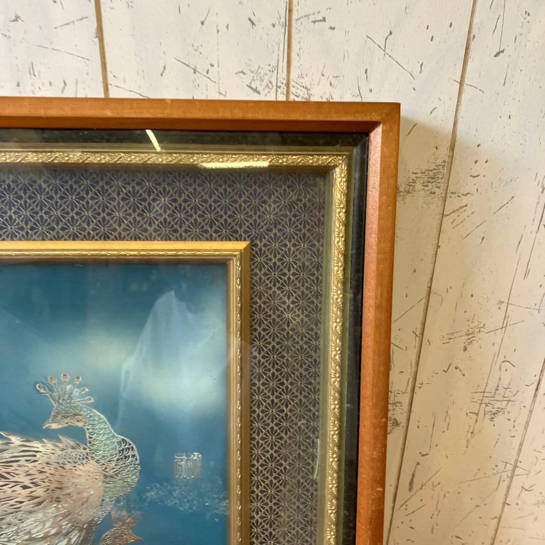 昭和レトロ 孔雀 花 花鳥 立体画 絵画 アート インテリア レトロ