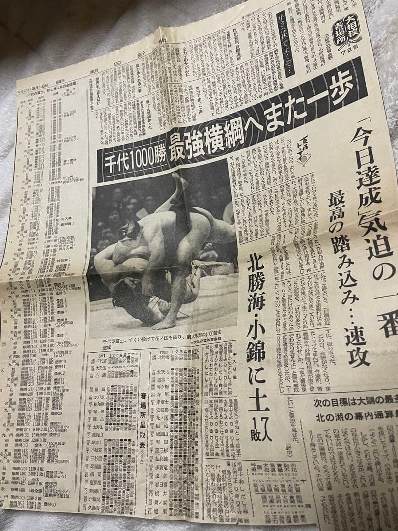 平成2年3月18日　千代の富士の記事の切り取り