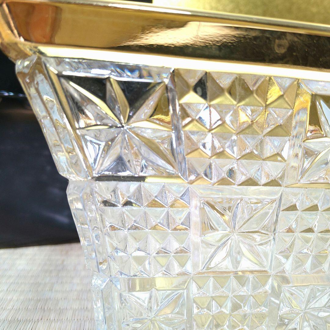 義山水指水差しガラス硝子四方真漆蓋付水崎長寿作金彩縁金切子未使用共箱共布茶道具