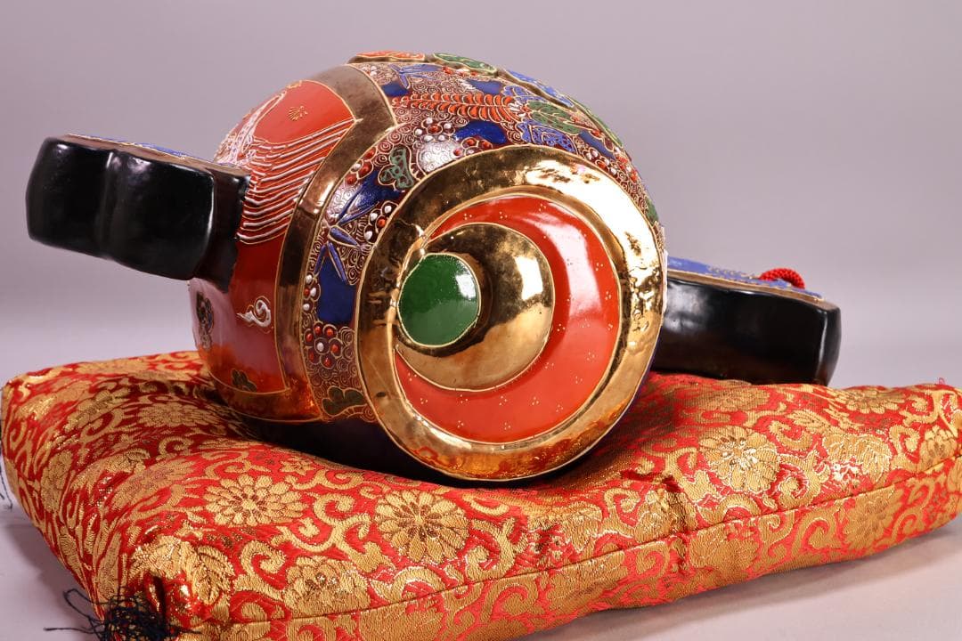 九谷焼名工　陶ハ　松鶴乃図　御小槌　金運　財運　開運　商売繁盛　置物　BJ177