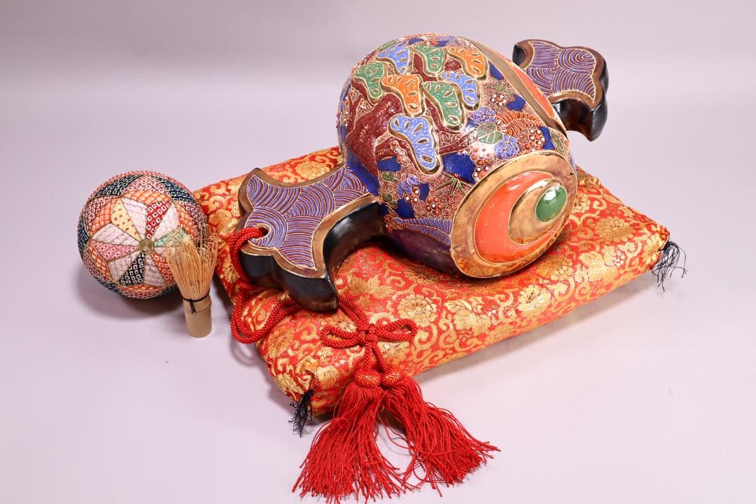 九谷焼名工　陶ハ　松鶴乃図　御小槌　金運　財運　開運　商売繁盛　置物　BJ177