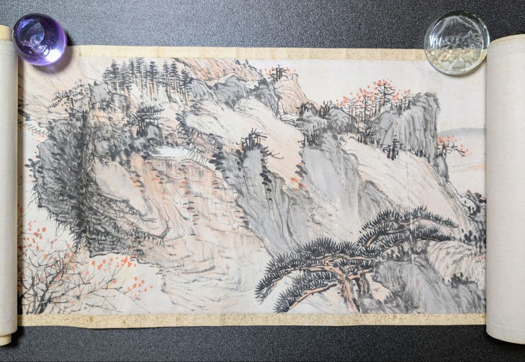 疎林秋晩 落款 銘あり 巻物 支那 紙本 風景 山水 肉筆 中国美術