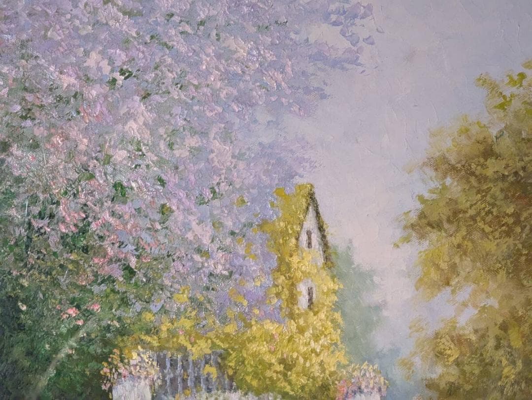 【真作】絵画　チョウ・テリン　油彩　陽光　光溢れる小径　箱・黄袋入　Y140