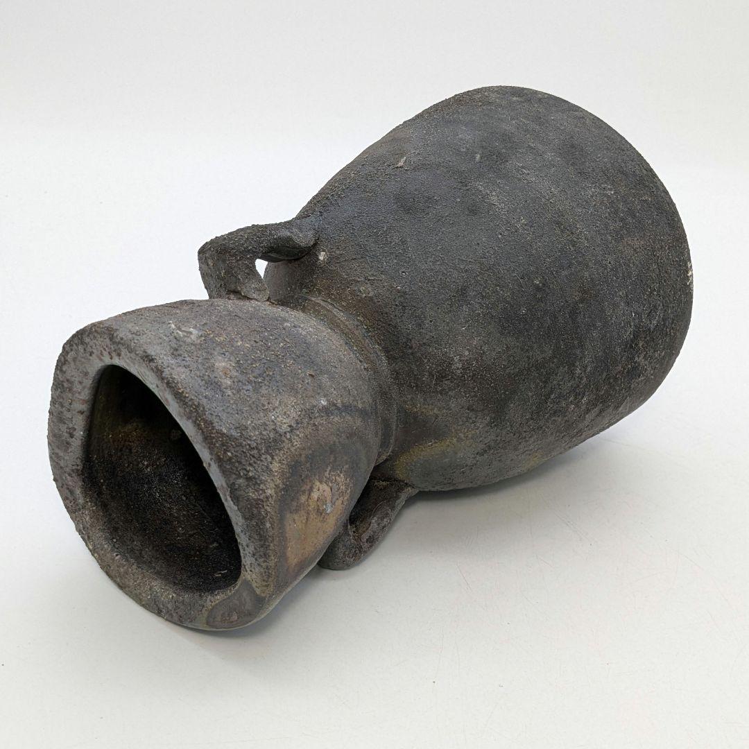 末石泰節 備前焼 窯変耳付花入 合箱合布栞 花器 フラワーベース 花瓶 置物