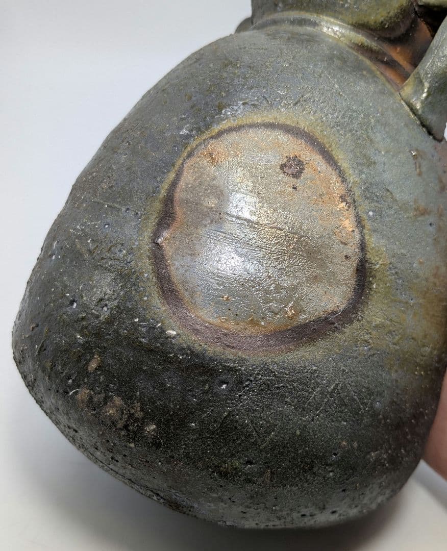 末石泰節 備前焼 窯変耳付花入 合箱合布栞 花器 フラワーベース 花瓶 置物