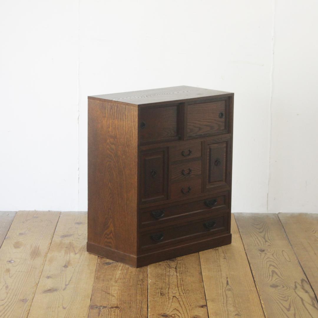 レトロ 小振り 引き出し 茶箪笥 抽斗 5杯 隠し収納 からくり箪笥 鍵付き