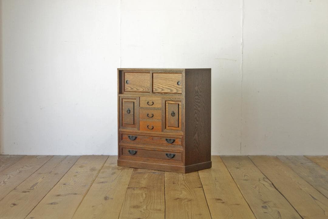 レトロ 小振り 引き出し 茶箪笥 抽斗 5杯 隠し収納 からくり箪笥 鍵付き