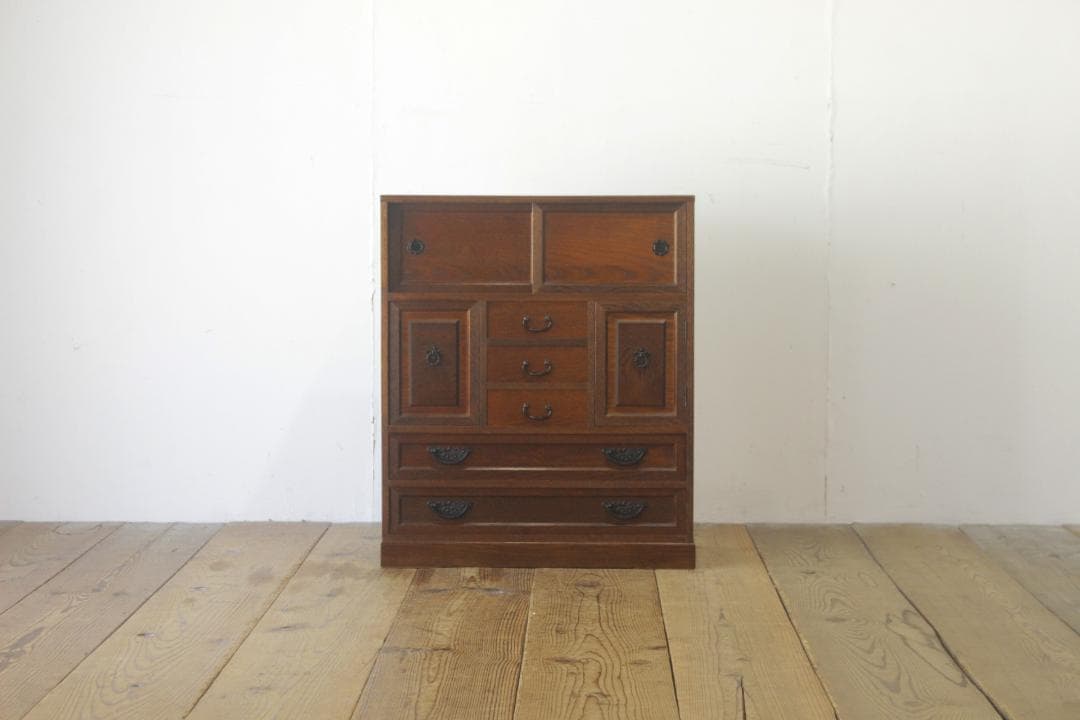 レトロ 小振り 引き出し 茶箪笥 抽斗 5杯 隠し収納 からくり箪笥 鍵付き