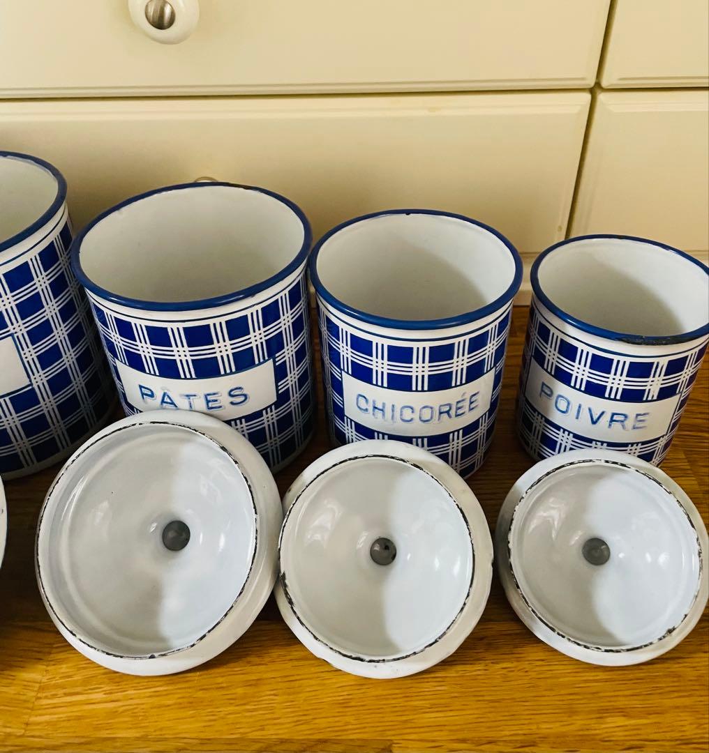 フランス アンティーク BB社 ホーローキャニスター 5個セット