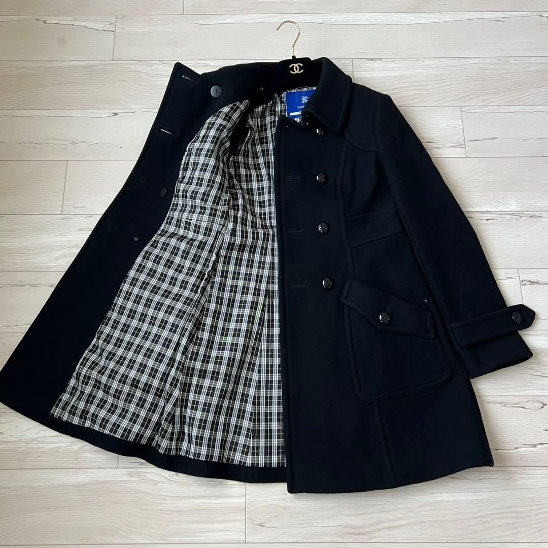 バーバリーブルーレーベル　ダブルブレスト　ロングコート　チェック　ウール