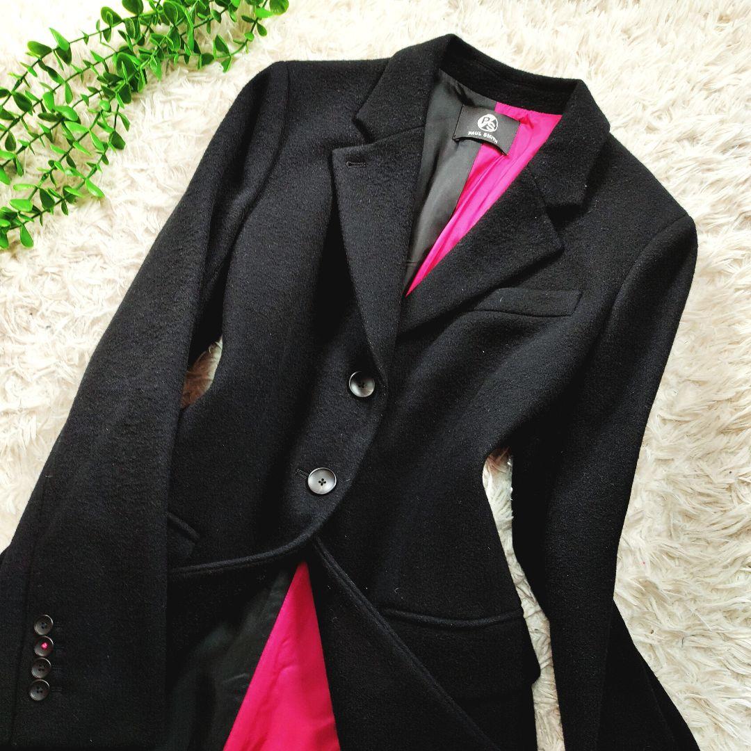 ポールスミス チェスターコート ウール ブラック ワインレッド ブラック 40